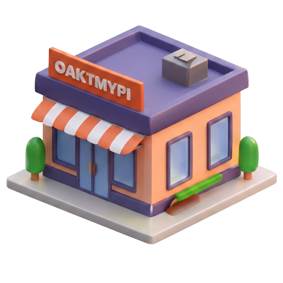 Illustration : petite boutique 3D, toit orange et façade bleue.