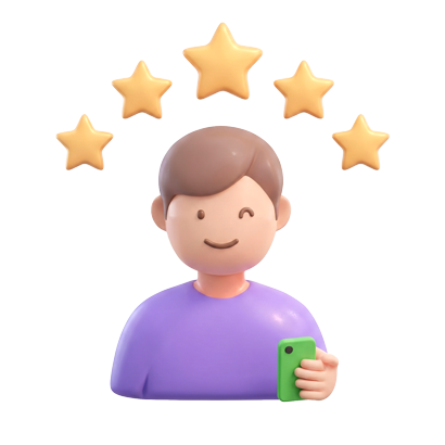 Illustration : personnage avec étoiles, fidélité et avis clients.